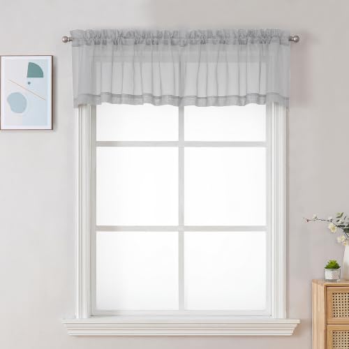 Light Grey Sheer Valance for Windows (Light Grey / 42"W x 12"L (Pack of 2))
