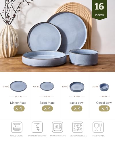 Annecy 16 Piece Dinnerware Set with Pasta Bowls (Reactive Blue / Service for 4 (Include Pasta Bowls))