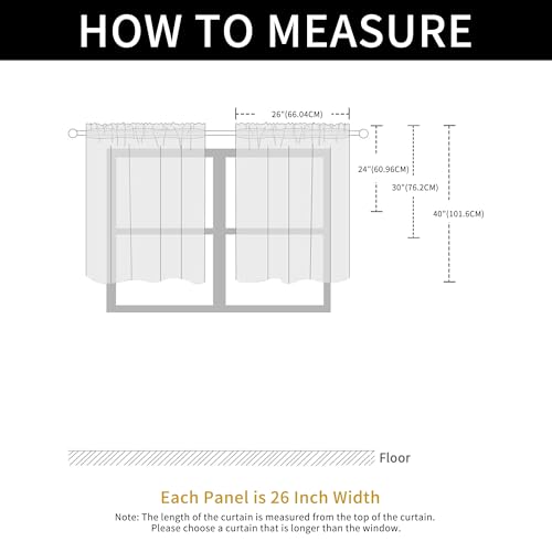 Basic Rod Pocket Sheer Voile Window Curtain Panels Black 1 Pair 2 Panels 26 Width 30 Inch Long for Kitchen Bedroom Children Living Room Yard（Black (Black / 26"W x 30"L (Pack of 2))