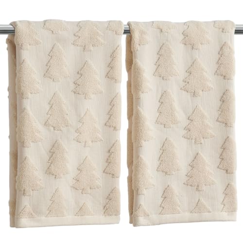 Christmas Hand Towels 13.7x29.5 inch 2Pcs Beige 3D Xmas Tree MJ04B (Beige Christmas Tree / 13.7'' x 29.5'')