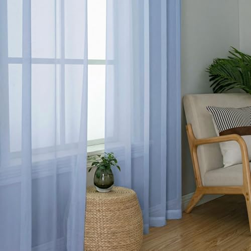 Sheer Curtains 72 Inches Long 2 Panels Set (Demin / 42"W x 72"L (Pack of 2))