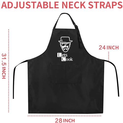 Funny Black Chef Aprons for Men Adjustable BBQ Kitchen Cooking Apron (Lets Cook)