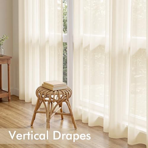 Butter Cream Sheer Curtains 102 Inches Long 4 Panels 42 x 102 Inches (42"W x 102"L (Pack of 4) / Butter Cream)