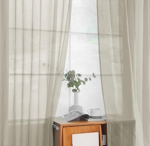 Solid Sheer Rod Pocket Curtain Voile Draperies 2 Panels White Beige Black Grey Ivory 52 Inch Width 54 Inch Long 1 Pair for Kitchen Bedroom Children Living Room Yard (Ancient Grey / 52"W x 54"L (Pack of 2))