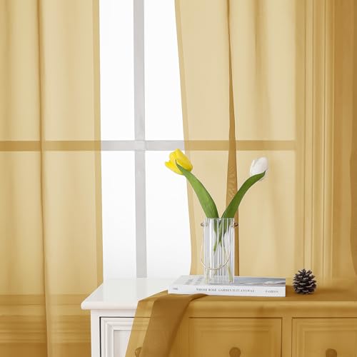 Gold Sheer Curtains 84 Inches Long 2 Panels (Gold / 40"W x 84"L (Pack of 2))