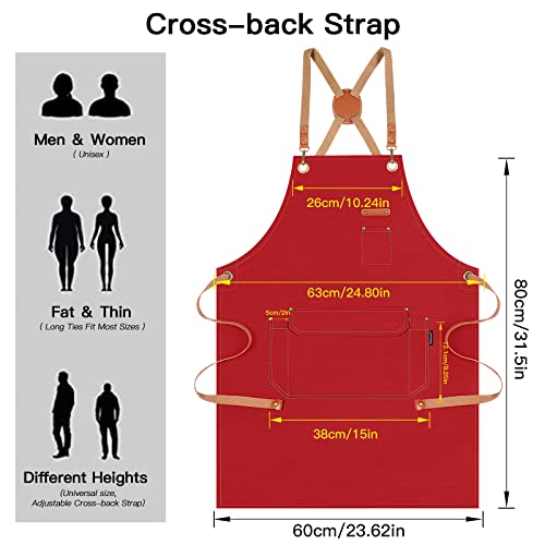 Chef Apron Men Women (Red, 6 Pack)