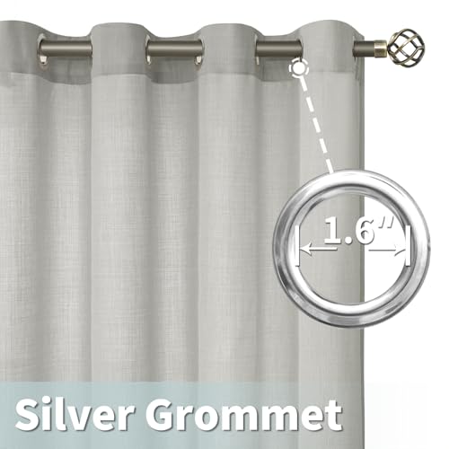 63 Inch Light Grey Semi Sheer Linen Curtains for Bedroom 2 Panels (52"W x 63"L (Pack of 2) / Silver Grommet-light Grey)