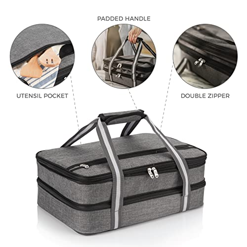 Insulated Casserole Carrier for Hot or Cold Food (Gray / 16" x 11" x 6")