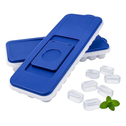 2-Pack No-Spill Ice Cube Trays with Lids – BPA-Free, Easy Release & Stackable Freezer Trays – Covered Ice Molds for Drinks, Whiskey, Cocktails, and Juice – Blue
