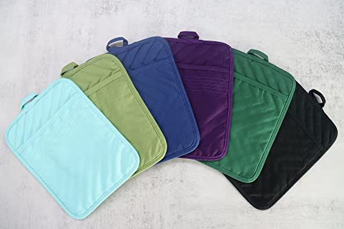 Oven Pot Holder with Pocket Cotton Heat Resistant Coaster Potholder Kitchen Hot Pad Oven Mitts for Cooking and Baking Square 7"x9" (Blue / 5 Count - Cotton)