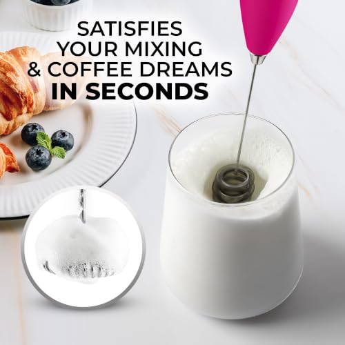 Powerful Milk Frother Wand With Duracell Batteries (Magenta Gold / Triple Whisk + Batteries)