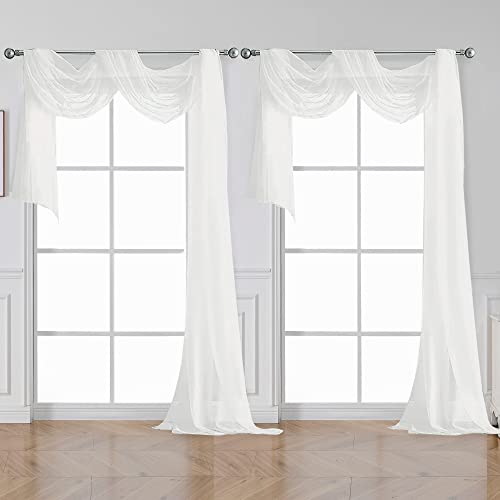White Sheer Window Curtains 144 inch Extra Long 2PCS (White / 42"W x 144"L (Pack of 2))