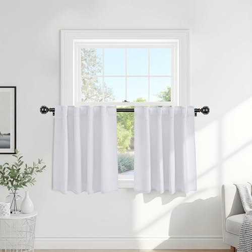 Room Darkening Curtains for Small Winow Lower Portion Decor Energy Saving Drapes for Kitchen Bedroom Bathroom Downstairs Window RV Curtains (Pure White / 29"W x 36"L (Pack of 2))