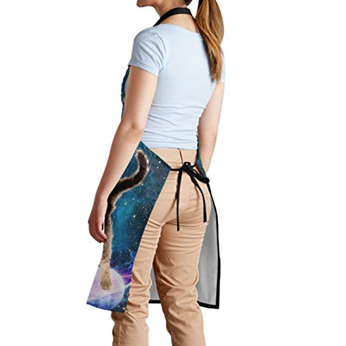 Doughnut Cat Kitchen Apron with 2 Pockets Home Gardening BBQ Grill Chef Cooking Aprons for Women Men Gifts Cute Kitten (33" x 28"(Pack of 1) / Donut Cat)