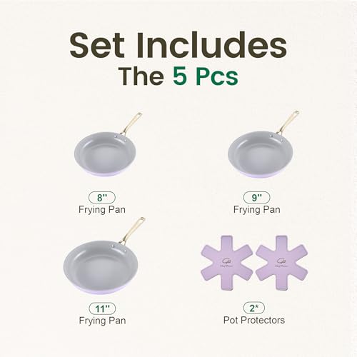 Ceramic Frying Pan with Stainless Steel handle 5Pcs Set (Light Purple)