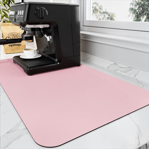 Coffee Mat Absorbent Hide Stain Rubber Backed Dish Drying Mat for Kitchen Counter (Pink / 16" x 24")