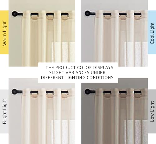 Semi Sheer Beige Curtains 84 Inches Long (52"W x 84"L (Pack of 2) / Beige)