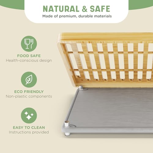 Stone Drying Mat for Kitchen Counter & Bamboo Rack (Light Bamboo)