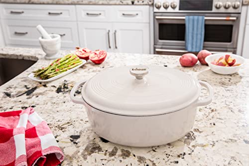 Enameled Cast Iron Oval Dutch Oven with Lid (Oyster White)
