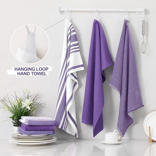 Cotton 380 GSM Premium Kitchen Towels (Purple / 18" X 28" - 6 Pack)