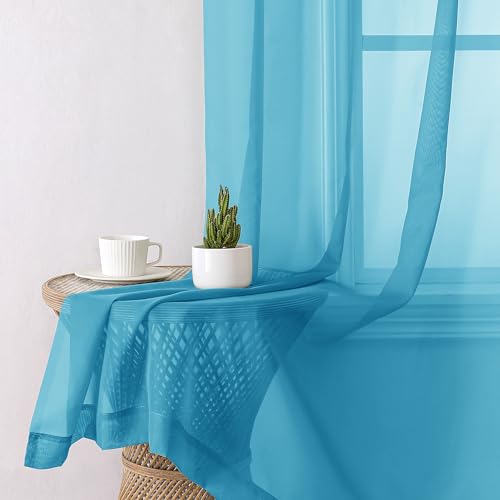 Turquoise Sheer Curtains 90 Inches Long 2 Panels (Turquoise / 42"W x 90"L (Pack of 2))