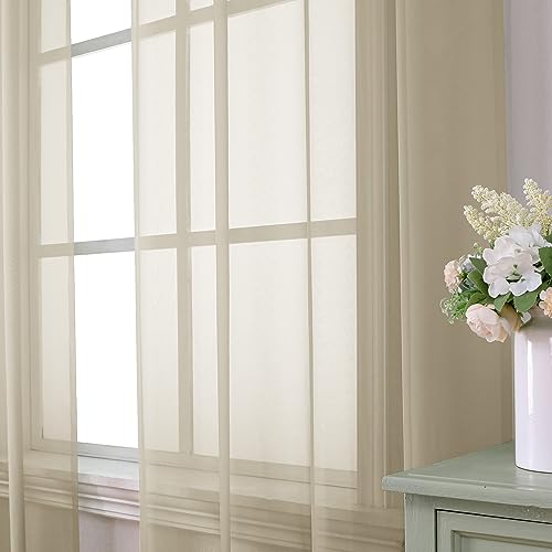 Taupe Sheer Curtains 84 Inches Long 2 Panels Set (40"W x 84"L (Pack of 2) / Taupe)