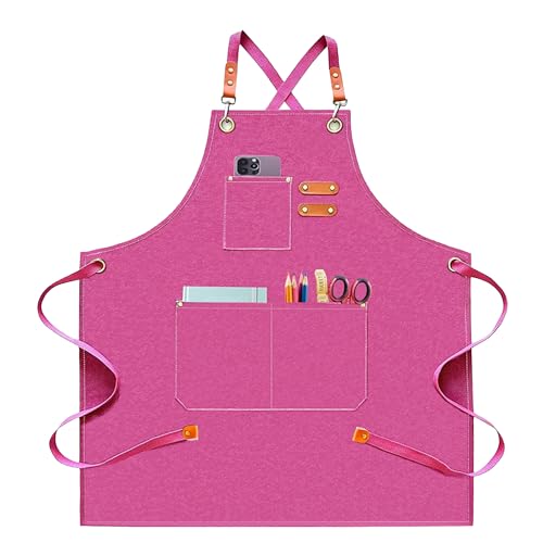 Aprons for Men Women with 3 Pockets (Hot Pink)
