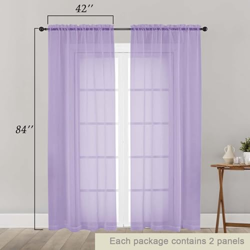 Lavender Sheer Curtains 84 Inches Long 2 Panels (Lavender / 42"W x 84"L (Pack of 2))