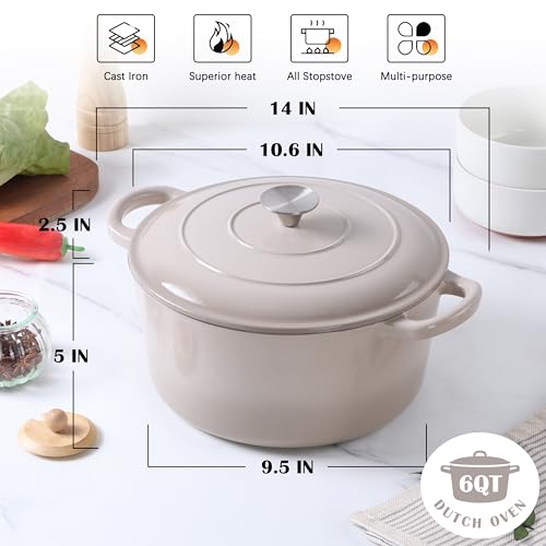 Enameled Dutch Oven Pot for Bread Baking (Khaki)