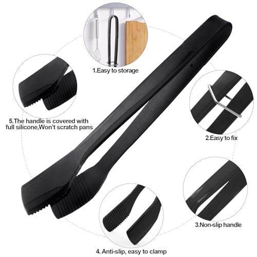 Silicone BBQ Tongs (1 Pack Black (Small))