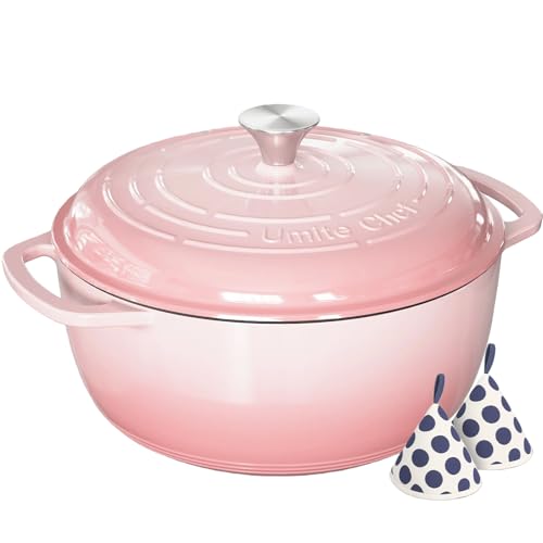 6QT Enameled Cast Iron Dutch Oven with Lid (Pink)