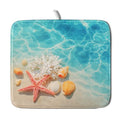 Coastal Starfish Dish Drying Mat 16"x18" Ocean Blue Sea Coral Seashell Dish Drainer Mats Nautical Beach Themed Decorative Reversible Dish Drying Pad for Kitchen Countertop Dining Room (18" x 16")