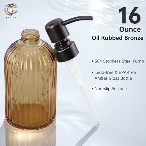 16 OZ Amber Glass Soap Dispenser (Oil Rubbed Bronze+amber / 2-Pack)