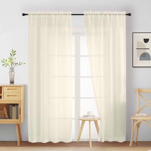 Cream Sheer Curtains 90 Inches Long 2 Panels (42"W x 90"L (Pack of 2) / Cream)