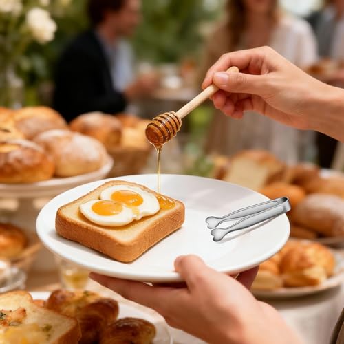 6 Pcs Mini Serving Tongs (4.3inch / Silver-6pcs)