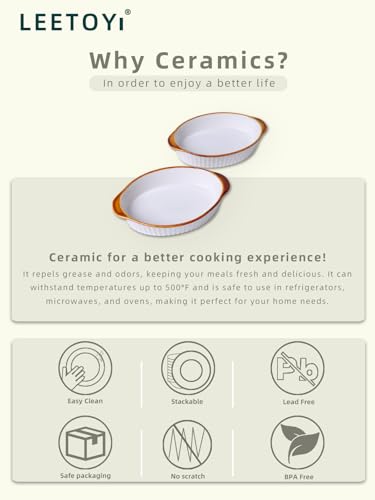 Porcelain Small Oval Au Gratin Pans (White/Brown)