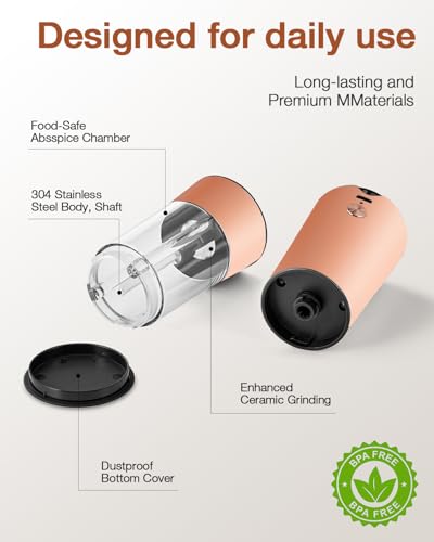 Gravity Electric Salt and Pepper Grinder Set with USB (Peach Orange)