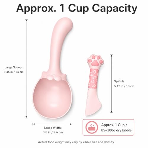 Cat Food Scoop and Wet Food Spatula Set (Pink-Spoon&Lid)