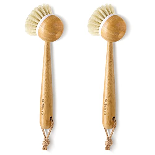 Kitchen Dish Brushes with Bamboo Handle (Round 2p)