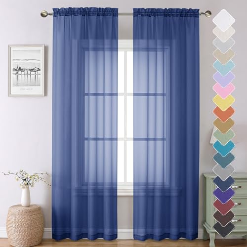 Royal Blue Sheer Curtains 90 Inches Long 2 Panels (Royal Blue / 42"W x 90"L (Pack of 2))
