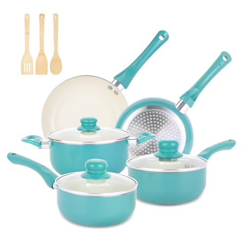 Pots and Pans Set Non Stick (Turquoise / 11 Piece)