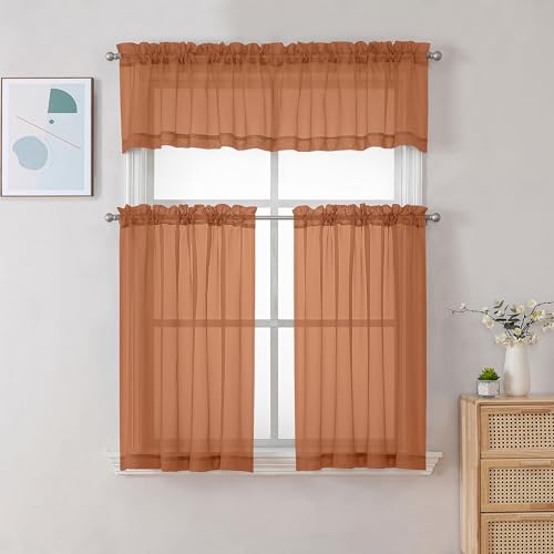 Orange Sheer Curtains 30 inch Length 2 Panels (Orange / 42"W x 30"L (Pack of 2))