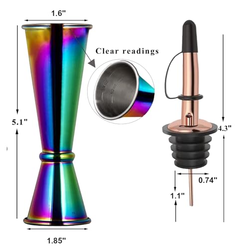 Jigger for Bartending (1 Jigger+ 2 Pourers with Caps / Rainbow)
