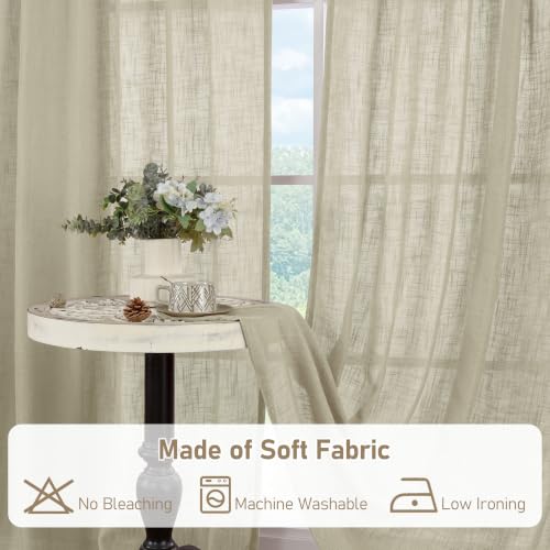Oatmeal Sheer Linen Curtains 84 Inches Long for Living Room 2 Panels (52"W x 84"L (Pack of 2) / Oatmeal)