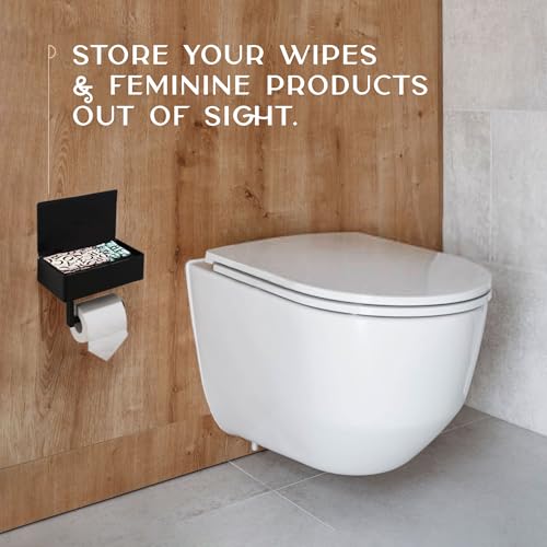 Day Moon™ Toilet Paper Holder with Shelf & Storage (Matte Black)