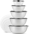10 Piece Stainless Steel Mixing Bowl Set with Lids for Food Prep & Storage (White Bowls - With White Lids)