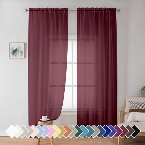 Red Sheer Panles 72 Inches Long 2 Panels for Living Room (Burgundy / 42"W x 72"L (Pack of 2))