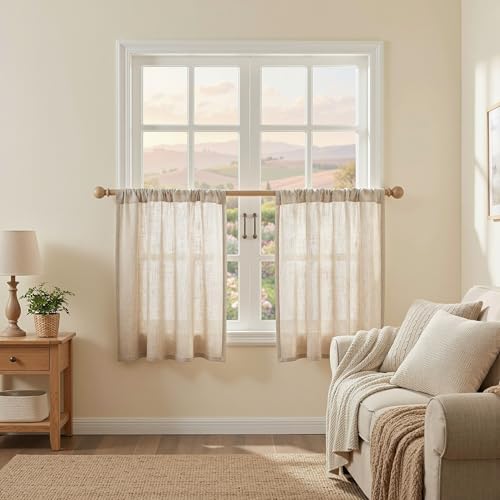 Semi Sheer Light Oatmeal Curtains 36 Inches Long for Kitchen 2 Panels (34"W x 36"L (Pack of 2) / Taupe)