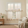 Kitchen Semi Sheer Oatmeal Curtains 24 Inch Long (34"W x 24"L (Pack of 2) / Taupe)