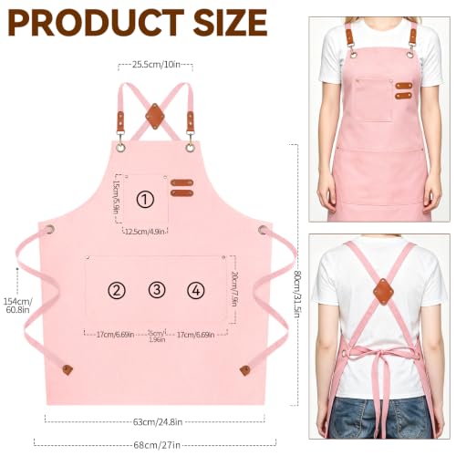 Chef Aprons for Men Women with 4 Pockets (Light Pink)
